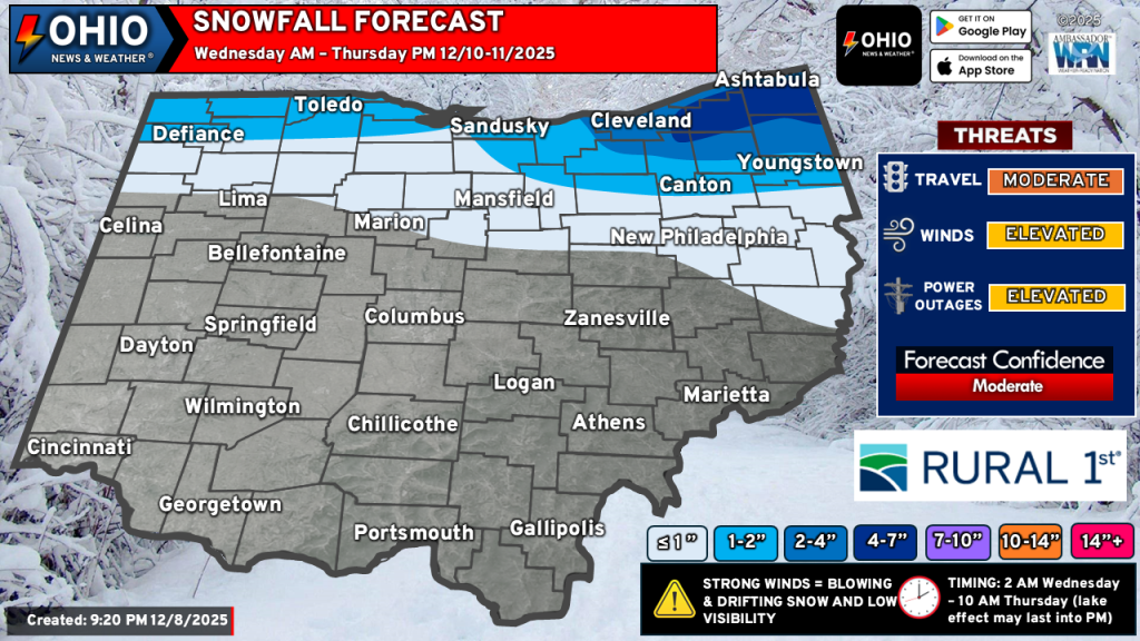Midweek Snowfall for Parts of Ohio
